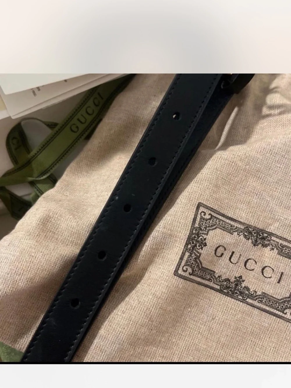Gucci Black Leather Belt with Antique Gold Double G Buckle